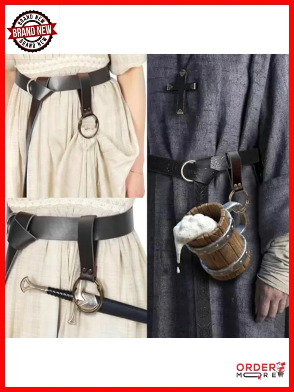 Leather Belt Pouch Viking Bracer Set Renaissance Medieval Costume Accessory